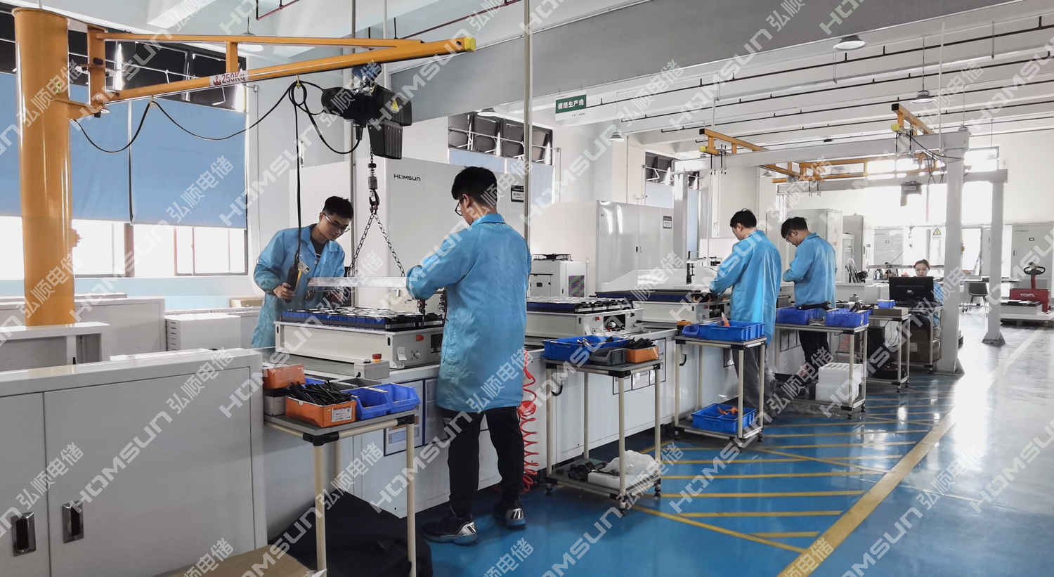 Busy Pack Assembly Production Line in Full Operation